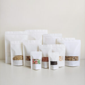 In stock Bags Stand up White Kraft Paper Pouches With Matte Window