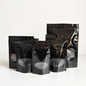 In Stock Bags Black Stand up Pouch with Circular Window