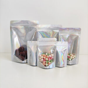 In Stock Bags Clear Front Stand up Holographic Pouch
