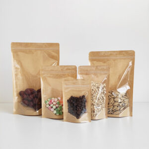 In Stock Bags Clear Front Brown Kraft Paper Back Stand up Pouches