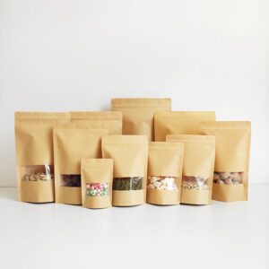 In Stock Bags Stand up Brown Kraft Paper Pouch With Matte/Glossy Window