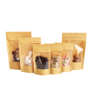 In stock Bags Large Window Kraft Paper Stand up Pouch