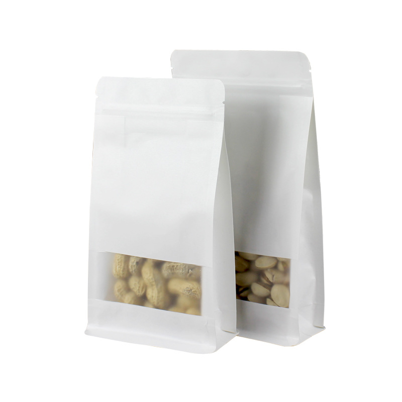In Stock Bags White Brown Flat Bottom Kraft Paper Pouch With Window - Image 2