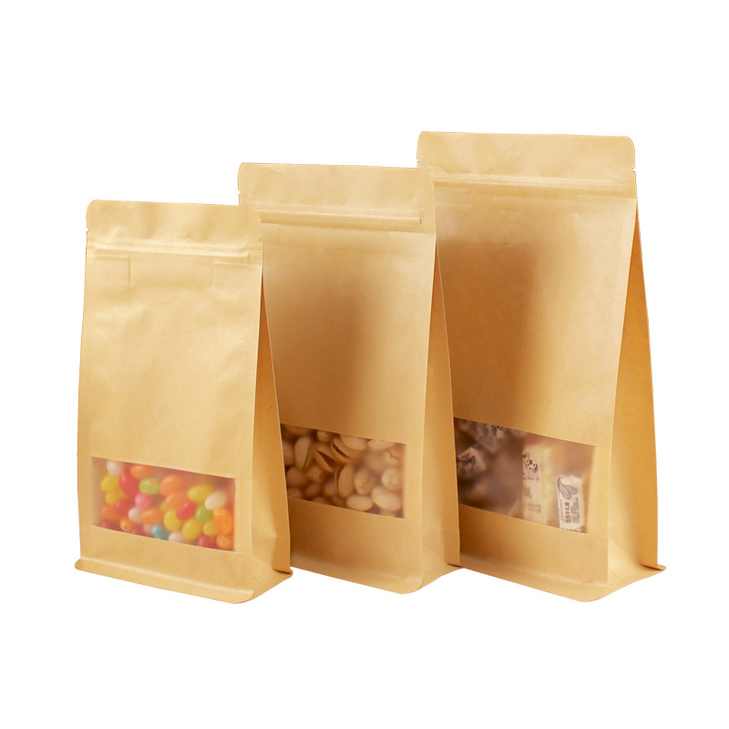 In Stock Bags White Brown Flat Bottom Kraft Paper Pouch With Window - Image 4