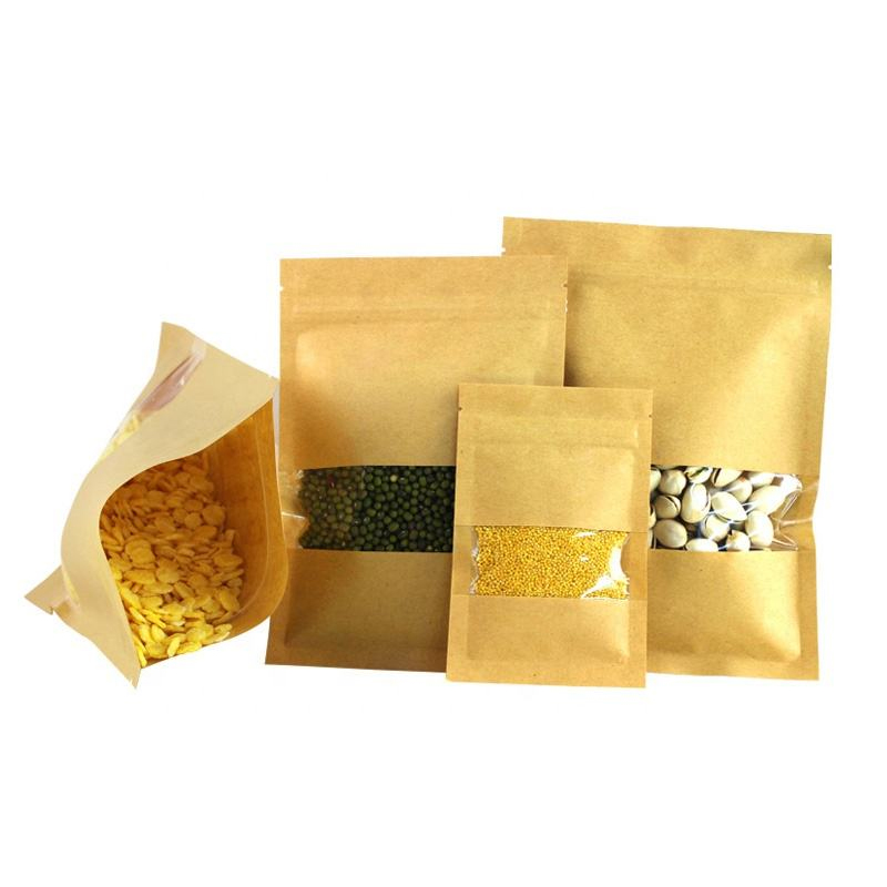 In Stock Bags 3 Side Seal Kraft Paper Packaging With Window