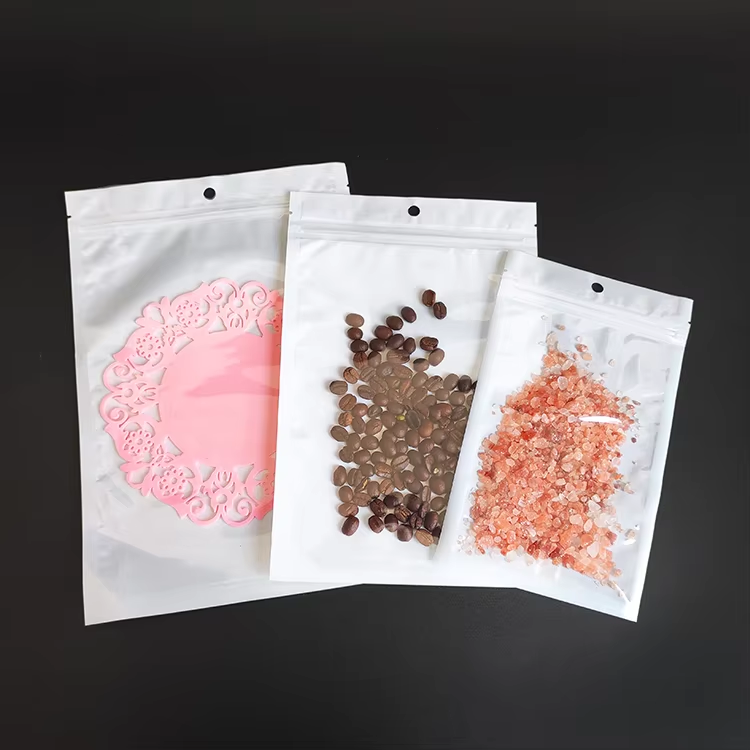 In Stock Bags Clear Front Pearlescent Film White Poly Flat Pouch