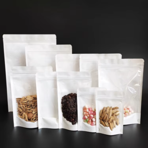 In Stock Bags Clear Front Stand up White Kraft Paper Pouch