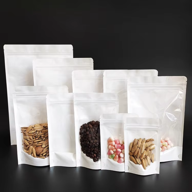 In Stock Bags Clear Front Stand up White Kraft Paper Pouch