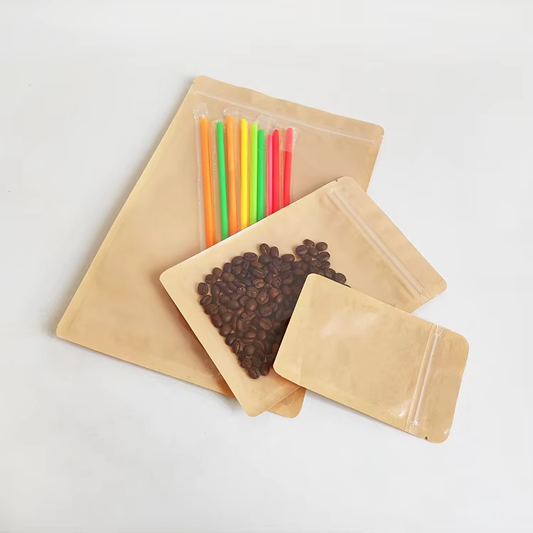 In Stock Bags Clear Front 3 Side Seal Kraft Paper Flat Pouches - Image 3