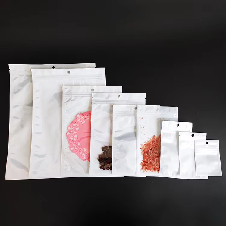 In Stock Bags Clear Front Pearlescent Film White Poly Flat Pouch - Image 5