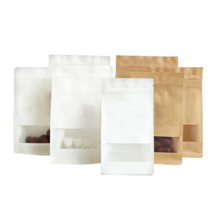 In Stock Bags White Brown Flat Bottom Kraft Paper Pouch With Window