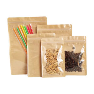 In Stock Bags Clear Front 3 Side Seal Kraft Paper Flat Pouches
